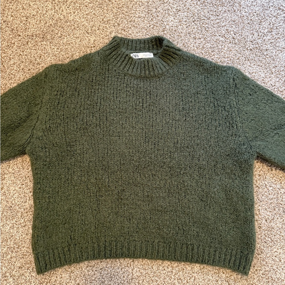 Zara Women's Olive Mock Neck Sweater